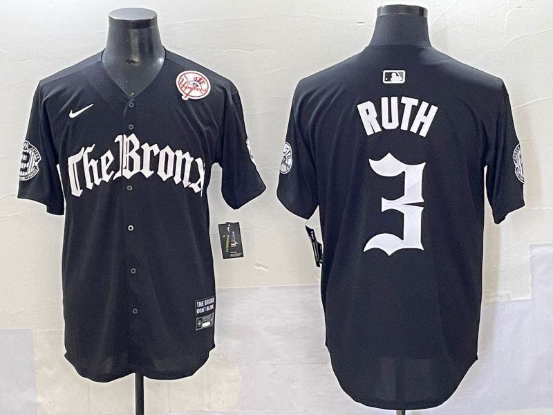 Men 2025 New York Yankees #3 Ruth Black Five generations Joint Name Nike MLB Jersey style 6